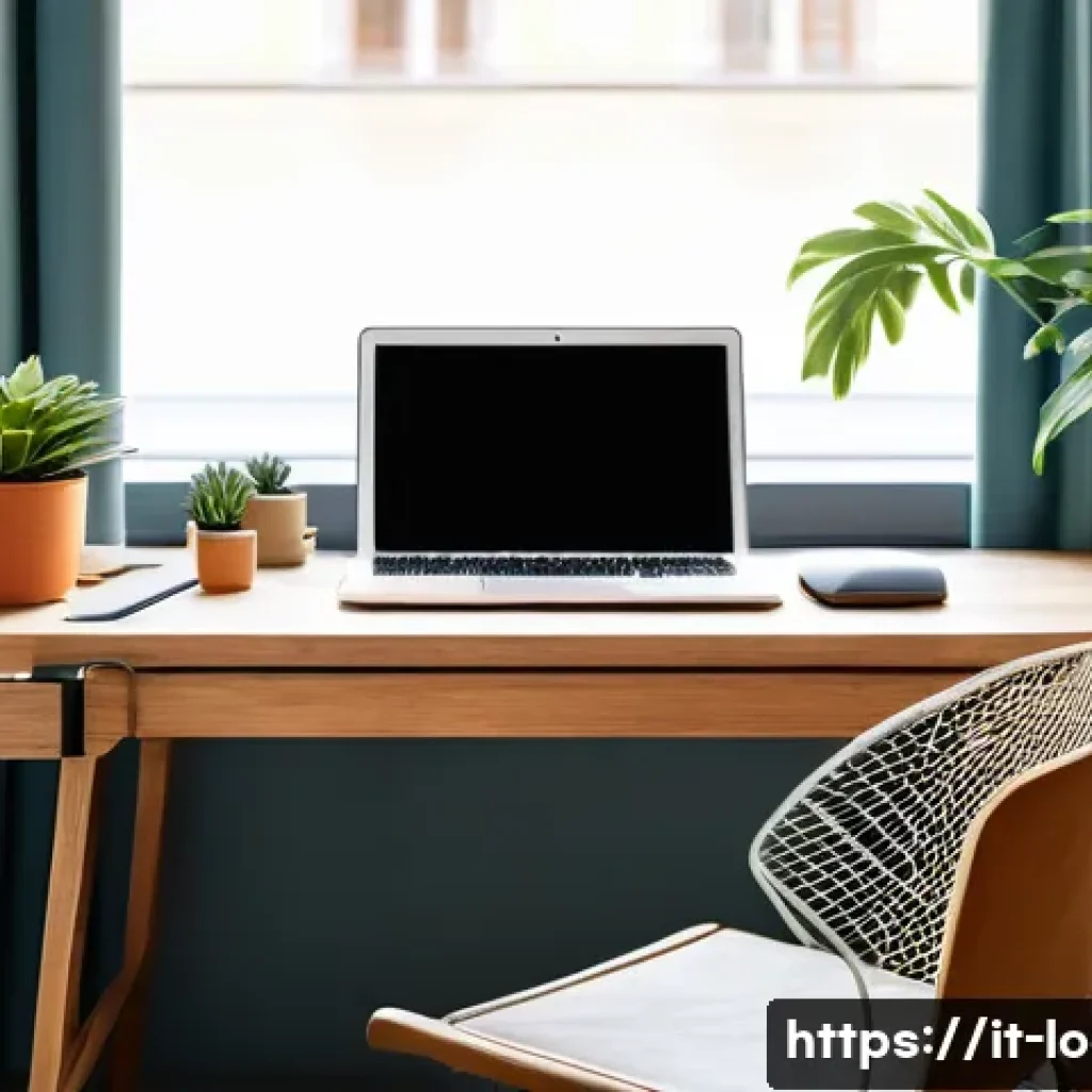 지방공무원 직무 스트레스 관리법 - A modern Italian public office workspace scene showing a well-organized desk with essential items on...
