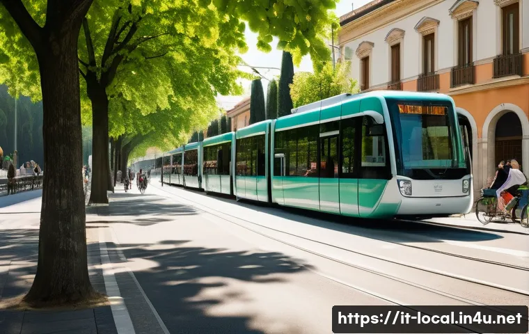 지방공무원 근무 지역 선택 팁 - A vibrant urban street scene in a mid-sized Italian city in Northern Italy, showing modern public tr...