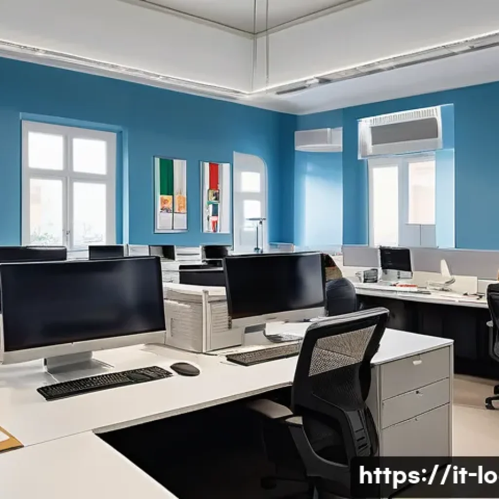 지방공무원 자격증 취득 후 진로 - A professional office scene inside a modern Italian municipal building, showing a diverse group of l...