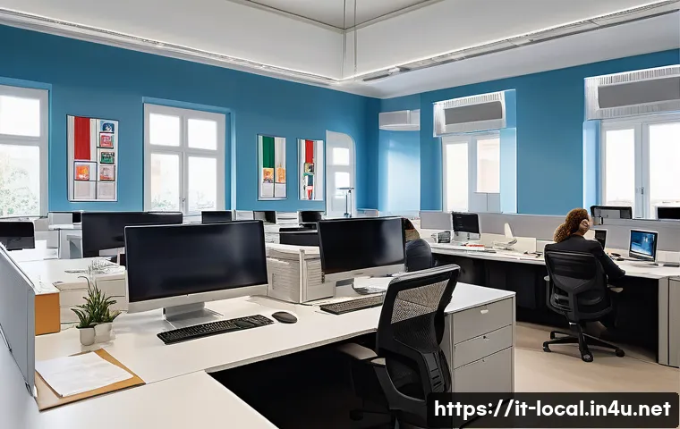 지방공무원 자격증 취득 후 진로 - A professional office scene inside a modern Italian municipal building, showing a diverse group of l...