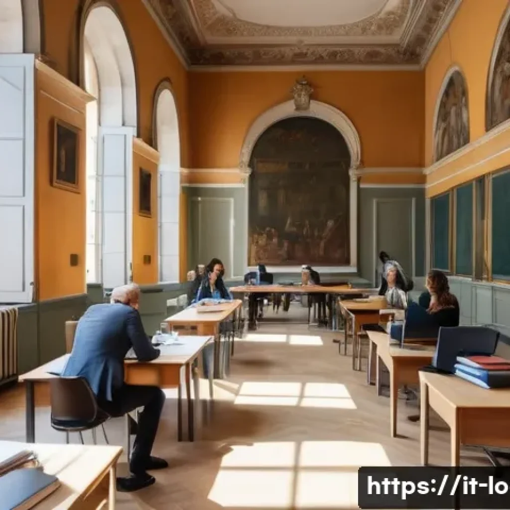 지방공무원 신규 채용 공고 분석 - A detailed scene of a local government office environment in Italy, showing a diverse group of profe...