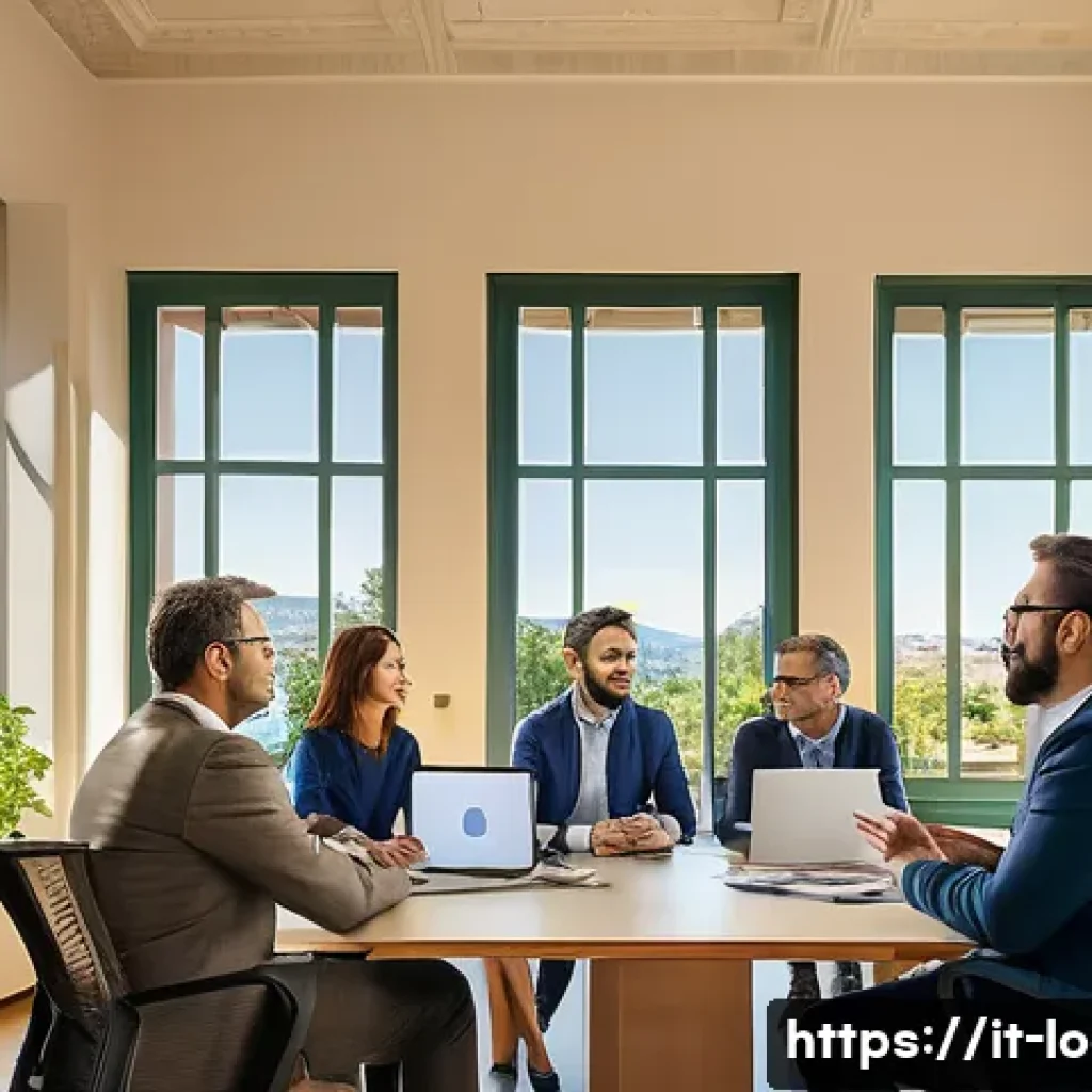 지방공무원 면접 합격 키워드 - A professional office scene in a modern Italian municipal building, showing a diverse group of local...