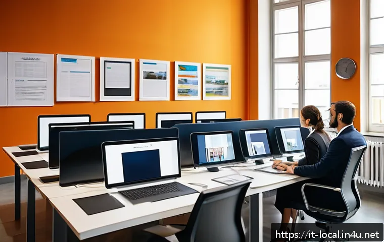지방공무원 채용 트렌드 분석 - A modern Italian public administration office scene showing diverse professionals engaged in a digit...