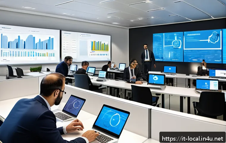 지방공무원 업무사례 모음 - A modern Italian municipal office environment featuring diverse public employees working efficiently...