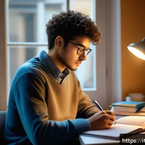 Home 33 지방공무원 필수 지식 및 공부 자료 - A focused Italian student studying at a tidy desk in a cozy home office, early morning light coming ...