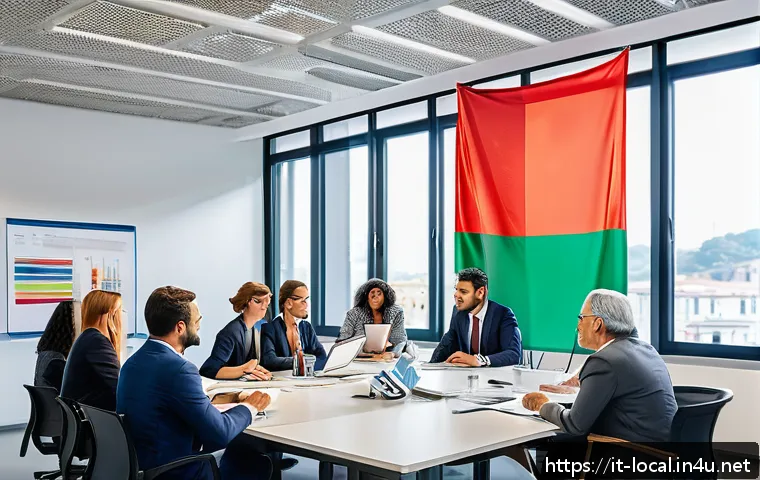 지방공무원 연봉 상승 요인 분석 - A vibrant Italian municipal office setting showing a diverse group of local public employees engaged...