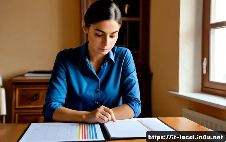 지방공무원 시험 합격 예상 커트라인 - Photorealistic Italian civil service exam candidate in a bright quiet home office, an adult woman re...